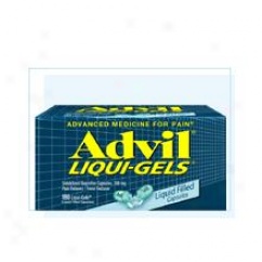 Of a box of Advil Liqui-Gels. The box is rectangular in shape and has a blue background with white text. The brand name "Advil" is written in bold yellow letters at the top of the box. Below the brand name it says "Advanced Medicine for Pain" in smaller white letters. <br /><br />The box also has a label that reads "Liquid Filled" in white letters indicating that the product is made with natural ingredients and is suitable for pain relief. The label also mentions that the gels are made with liquid-filled gels which are known for their ability to provide relief from pain and inflammation.<br /><br />There are also two small white pills on the label which may be used to help with the treatment.