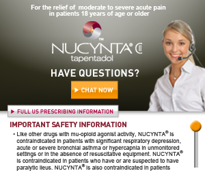 An advertisement for NUCYNTA Tapentadol a medication used to treat acute pain in patients 18 years of age or older. The advertisement features a photo of a young woman wearing a white lab coat and a headset smiling at the camera. The text on the advertisement reads "For the relief of moderate to severe acute pain" and "Have questions? Chat now." Below the photo there is a text that reads "Full US Prescribing Information: Important Safety Information." <br /><br />At the bottom of the advertisement there are two bullet points that explain the importance of safety information for the medication. The first bullet point mentions that the medication is used to control other drugs with mu-opioid agonist activity NUCYNTA and that it is controlled with significant respiratory depression acute or severe bronchial asthma and hyperacupressure. The second bullet point states that it can be controlled in the absence of resuscitation equipment.<br /><br />Overall the advertisement is promoting the medication and its benefits.