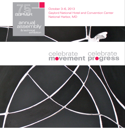 A poster for the 75th annual assembly of the Gaylord National Hotel and Convention Center to be held at National Harbor Maryland. The background of the poster is black with a white abstract design in the center. The design is made up of curved lines and curves creating a sense of movement and progress. The title of the event is written in bold white letters at the top of the page with the date "October 3-6 2013" written in smaller white letters below it. The event's logo is also visible in the top left corner.