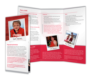 A tri-fold brochure design with a red and white color scheme. The left side of the brochure has a photo of a young boy wearing a red hoodie with the words "Soft Bones" written on it. On the right side there are three smaller photos of the same boy. The photos are arranged in a grid-like pattern. <br /><br />The brochure is divided into three sections each with a different color scheme - red white and black. The top section has a list of different types of soft bones. The middle section has information about the different types including the type of bone the size and the shape of the bone. The bottom section has an image of a person wearing a life jacket and holding a surfboard.<br /><br />Overall the design is modern and eye-catching with a focus on the soft bones in the photos.