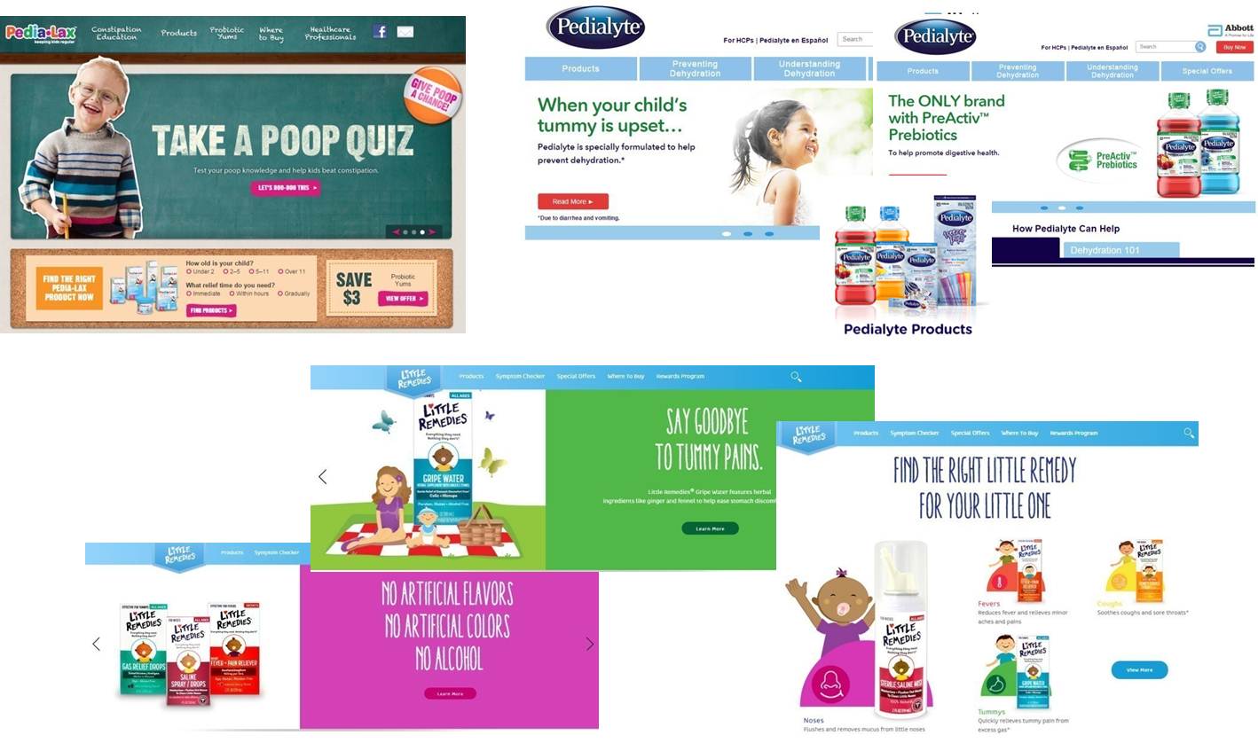 A screenshot of a website called Pediatric Products. The website has a blue and white color scheme with a large banner at the top that reads "Take a Poop Quiz". Below the banner there is an image of a young boy with a big smile on his face holding a sign that says "When your child's tummy is upset". <br /><br />On the right side of the image there are several products from the brand Pediatric including a bottle of baby formula a box of baby wipes and a carton of baby food. The products are arranged in a grid-like pattern with each product accompanied by a brief description of its benefits.<br /><br />At the bottom of the page there has a navigation bar with links to different sections of the website such as "Find the right little remedy for your little one" "Say goodbye to tummy pain" and "No artificial flavors no artificial colors no alcohol". There are also images of a baby bottle a toy car and other baby products.