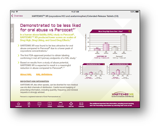 A screenshot of a webpage from the XARTEMIS website. The webpage is titled "Demonstrated to be less liked for oral abuse vs Percocet". The page has a white background with a pink header and footer. On the left side of the page there is a title that reads "XARTEMIS" in bold black font. Below the title there are several graphs and charts that provide information about the website's content. <br /><br />The first graph on the top left corner shows a bar graph with different colors representing different levels of oral abuse. The second graph shows a line graph with a red line representing the percentage of oral pain. The third graph shows an upward trend in the percentage indicating a decrease in oral pain over time. The fourth graph shows the percentage increase in the number of people who have been diagnosed with oral cancer.<br /><br />At the bottom of the webpage there has a brief description of the website and a link to the website for more information. The website's logo is also visible in the bottom right corner.