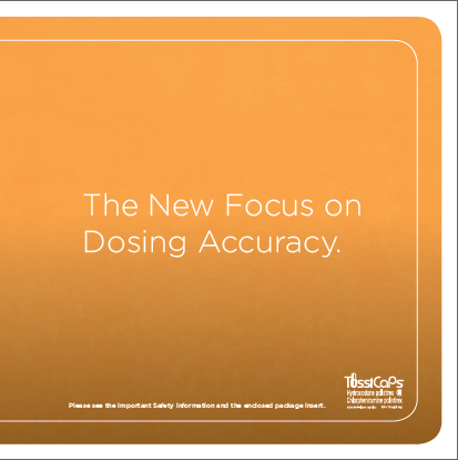 A square-shaped orange background with white text in the center. The text reads "The New Focus on Dosing Accuracy." Below the text there is a smaller text that reads "Please see the important safety information and the enclosed package insert." The text is in a bold sans-serif font and is centered in the middle of the image. The overall design is simple and minimalistic.