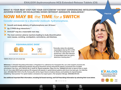 An advertisement for Exalgo Hydromorphone HCI Extended-Release Tablets (CII). It has a blue star on the top right corner and a white background. On the left side of the image there is a text that reads "What is your next step for your Oxycontin patient experiencing intolerable adverse events or escalating doses without adequate analgesia? Now may be the time for a switch." Below the text there are three bullet points that explain the benefits of the product.<br /><br />The first bullet point explains that the product is an equianalgesic dose which is a medication used to treat inflammation and pain. The second bullet point mentions that it is a smooth and steady delivery of hydromorphones over 24 hours. The third bullet point discusses the potential risks associated with the product and how it can be used to improve the overall health and wellbeing of the patient. The fourth bullet point emphasizes the importance of using the product to reduce the risk of inflammation and improve overall health.