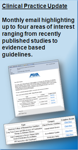 A screenshot of a medical practice update page. The page is titled "Clinical Practice Update" and has a blue background with white text. At the top of the page there is a title that reads "Monthly email highlighting up to four areas of interest ranging from recently published studies to evidence based guidelines." Below the title there are two tabs - "Top" and "Category". <br /><br />On the right side of the image there appears to be a form with fields for the patient's name address and contact information. The form is divided into two columns with the top column listing the patient name and the bottom column displaying the category. There is also a button on the bottom right corner that says "Click Here".