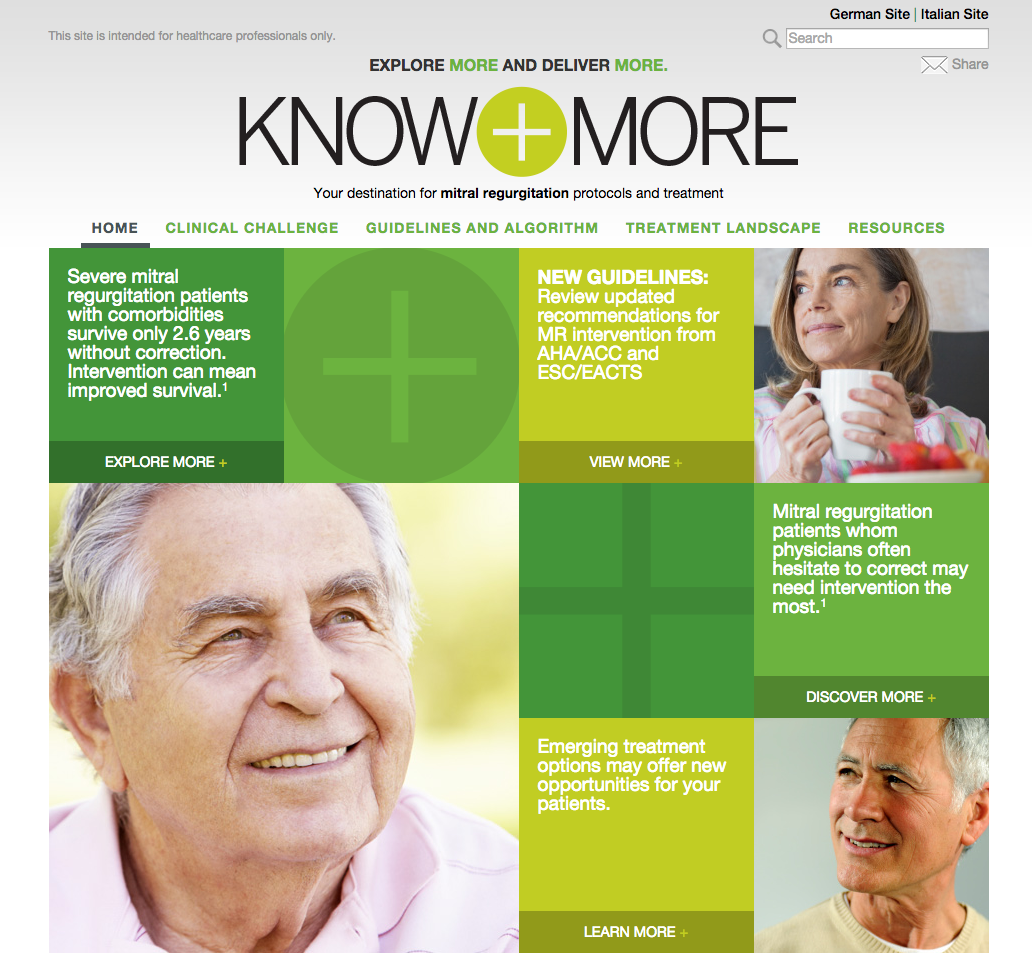 A screenshot of the homepage of a website called "Know+More". The website has a green and white color scheme with the title "Explore More and Deliver More" at the top. Below the title there is a navigation bar with links to different sections of the website. <br /><br />On the left side of the page there are three images. The first image is of an elderly man with white hair and a big smile on his face. He is wearing a pink shirt and is looking directly at the camera. The second image is an older woman with blonde hair and is holding a cup of coffee. The third image is from the top right corner of the webpage.<br /><br />The fourth image on the bottom left corner is a close-up of the man's face. The text on the page reads "Clinical Challenge Guidelines and Algorithms Treatment Landscape Resources". The text below the images reads "New Guidelines: New guidelines for treatment landscape resources".<br /><br />There are also three smaller images on the right side each showing a different section of information about the website's services. The website's logo is also visible in the top left corner.