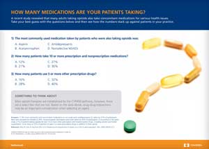 A slide from a presentation on how many medications are your patients taking. The slide has a blue background with white text. On the right side of the slide there is an illustration of a group of yellow pills arranged in a curved line. The pills are of different sizes and colors including green yellow and orange. <br /><br />Below the illustration there are two bullet points that explain the different types of medications and how they can be used to treat patients. The first bullet point explains that the most commonly used medication is medication used by patients who are taking medication. The second bullet point mentions that the medication can be more effective after prescription drugs.<br /><br />The slide also has a section titled "How Many Medications Are Your Patients Taking?" which provides further information about the medication and its benefits.