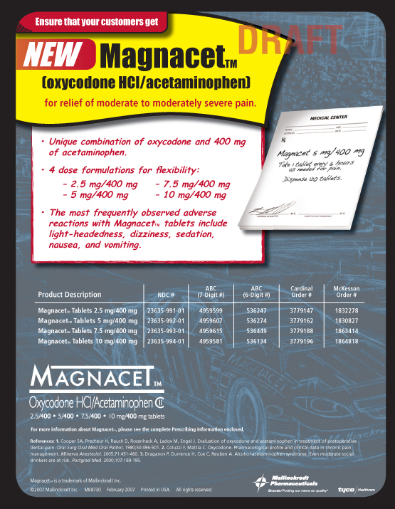 An advertisement for a product called Magnacet. The background of the image is a blue and white gradient with the brand name "Magnacet" written in bold yellow letters at the top. Below that there is a description of the product which states that it is a unique product for relief of moderate to moderately severe pain. <br /><br />On the right side of the advertisement there are two small white cards with the product name and description written in black text. The cards are placed on top of each other. The first card has a list of ingredients while the second card has an image of a car.<br /><br />The advertisement also mentions that the product is available for purchase at a discounted price.