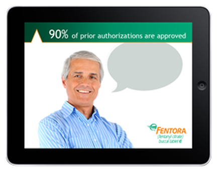 A digital advertisement for mentor a company that provides 90% of prior authorizations. The advertisement features a photo of a man with grey hair and a blue shirt smiling at the camera. He is standing in front of a white background. Above the photo there is a green banner with the company's logo and text that reads "90% of prior authorizations are approved". Below the banner there are two speech bubbles with the same text. The overall design of the advertisement is modern and professional.