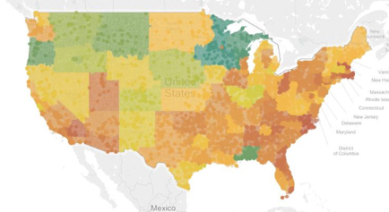 A map of the United States showing the percentage of people living in each state. The map is color-coded with different shades of orange representing different areas of the country. The colors range from light green to dark green with some areas in orange and others in yellow. The states are labeled with their names such as New York New Jersey Massachusetts Rhode Island Connecticut Delaware Maryland and the District of Columbia. The map also shows the major cities and towns within each state including New York City New York State and New York. The majority of the states are in orange while the majority are in green indicating that they are in the western part of the state. There are also some states in yellow indicating a decrease in population density. The image also includes a legend at the bottom that explains the colors used in the map.
