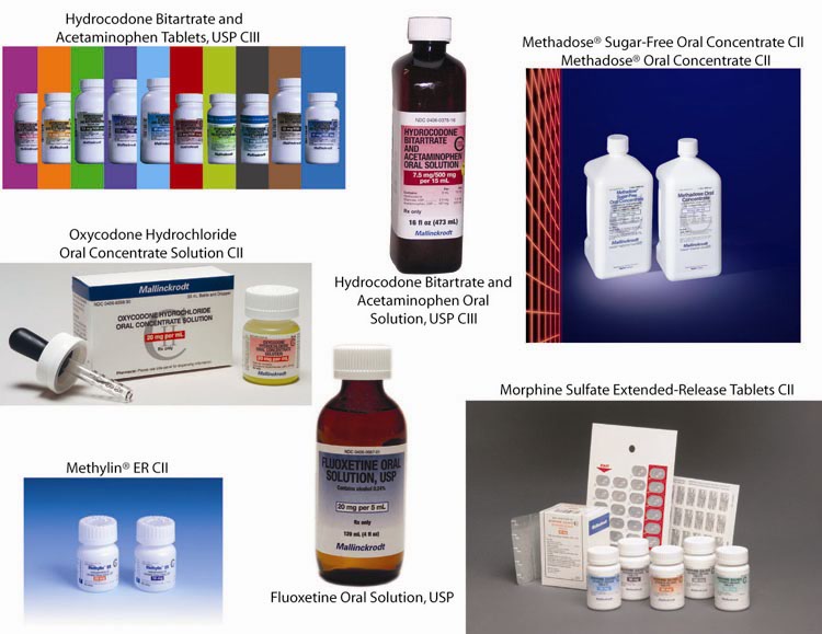 A collage of six different types of oral products. <br /><br />The first image on the top left shows a group of small white bottles with different colors and labels. The bottles are labeled "Hydrocodone Bitrate and Acetaminophen Tablets USP CII" and "Oxycodone Hydrochloride Oral Concentrate Solution CII". The second image shows a bottle of Hydrocode Bitrate which is a type of oral solution. The third image shows two white bottles one labeled "Methode Sugar-Free Oral Concentrates CII" and the other labeled "Metaphosphate Sulfate Extended-Release Tablets". The fourth image shows the same bottle but with a different color and label. The fifth image shows three white bottles of Methyl-ER CII which are likely used for oral treatment. The sixth image also shows a white box with a dropper which could be used to dispense the solution.<br /><br />All the products are arranged in a grid-like pattern with each bottle and box having a label on it. The background is white and the products appear to be new and unused.