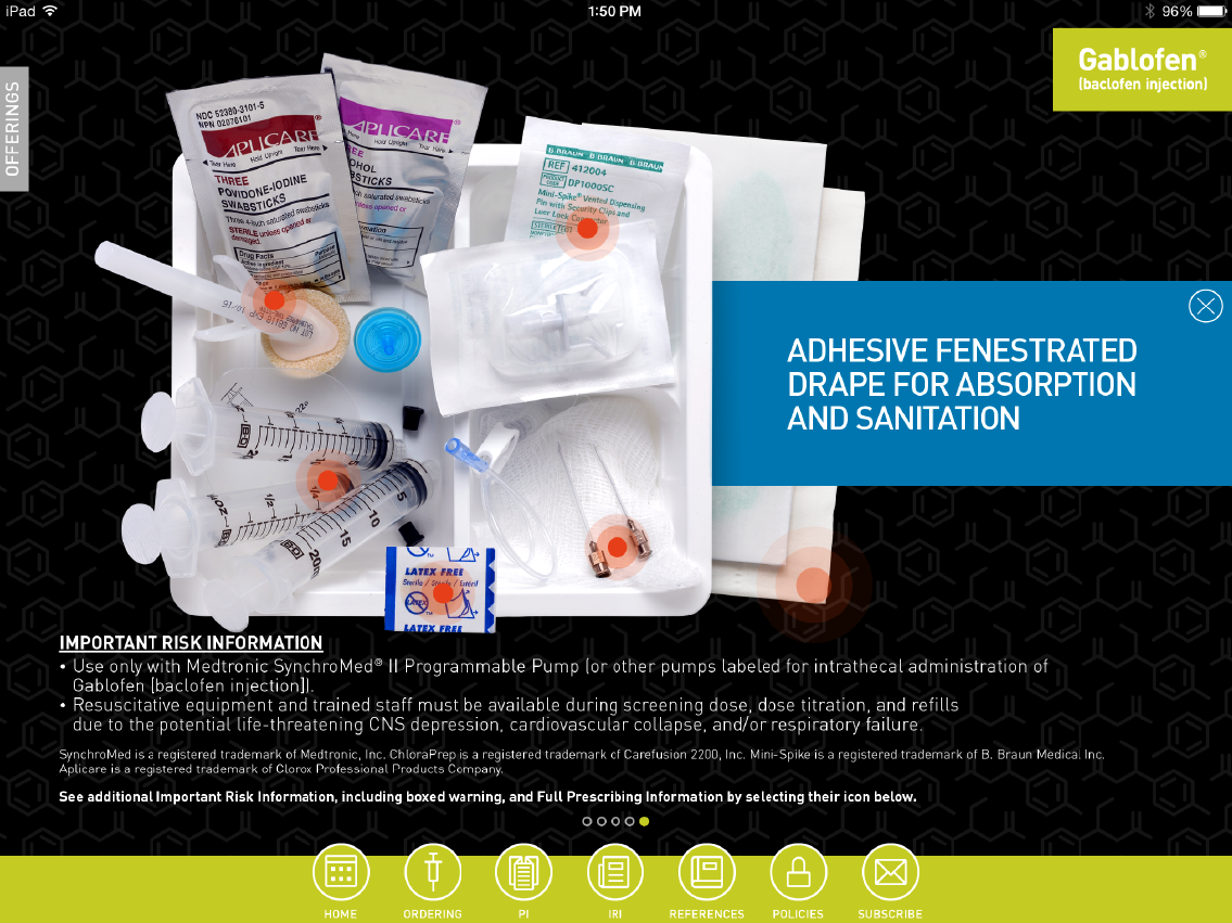 An advertisement for a product called "Adhesive Fenestrated Drape for Absorption and Sanitation". The advertisement is displayed on a black background with a white tray in the center. On the tray there are several small packets of adhesive fenestrated drape a syringe and other medical supplies. The packets are white with blue and red labels and there is a blue label on the right side of the tray that reads "Important Risk Information". Below the packets there is text that explains the product's features and benefits. At the bottom of the image there has a green banner with the product name and a brief description of its benefits.