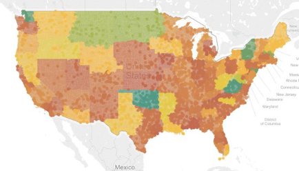 A map of the United States showing the percentage of people living in each state. The map is color-coded with different shades of orange green and yellow representing different areas of the country. The colors range from light green to dark green with some areas in orange and others in yellow. The states are labeled with their names such as New York New Jersey Delaware Maryland and Columbia. The map also shows the major cities and towns within each state including Mexico New York City and New York. The majority of the states are in orange while the majority are in green indicating that they are in the state of New York and New Jersey. There are also some states in yellow indicating a decrease in population density. Overall the map shows that the majority of people in each country have a higher population density than in the other states.