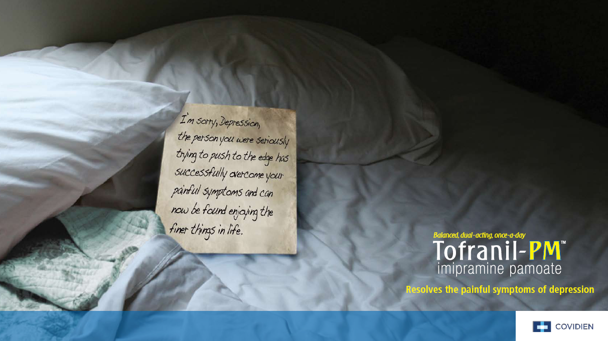 A bed with white sheets and pillows. On the left side of the bed there is a piece of paper with a handwritten note attached to it. The note reads "I'm sorry depression I'm sorry for the pain of depression. I'm not sure what to do with it but I am sorry for it." The note is written in black ink on a beige background. The bed is covered with a blue blanket and there are a few crumpled sheets scattered around. The overall mood of the image is one of sadness and despair.