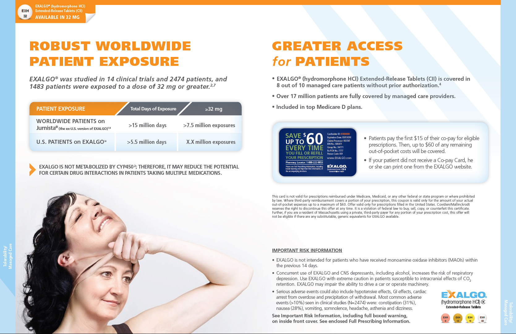 An advertisement for a product called "Robust Worldwide Patient Exposure". The advertisement is divided into two sections. The top section is titled "Greater Access for Patients" and has a blue and orange color scheme. On the left side of the image there is a photo of a woman with long dark hair smiling and looking up at the sky with her hand on her chin. She appears to be in pain or discomfort.<br /><br />The bottom section of the advertisement has a white background with orange and blue text. The text on the top section explains that the product is a robust worldwide patient exposure which is a type of exposure that can be used to reduce the appearance of wrinkles and fine lines on the skin. It also mentions that it is suitable for all skin types and that it can be applied to different areas of the face and neck. The advertisement also includes information about the product such as its benefits and how it can help improve the overall health and wellbeing of patients.