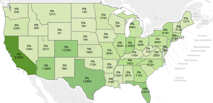 A map of the United States showing the percentage of people living in each state. The map is color-coded with each state in green representing a different percentage. The states are labeled with their respective percentages ranging from 0% to 100%. The map also shows the major cities and towns within each state such as New York New Jersey New York City and New York. The percentages range from 0% to 100% with the highest percentage being in New York and the lowest being in the state of New Jersey. Overall the map shows that the majority of the states in the U.S. have a higher percentage of living in these states with some areas having a lower percentage than others.