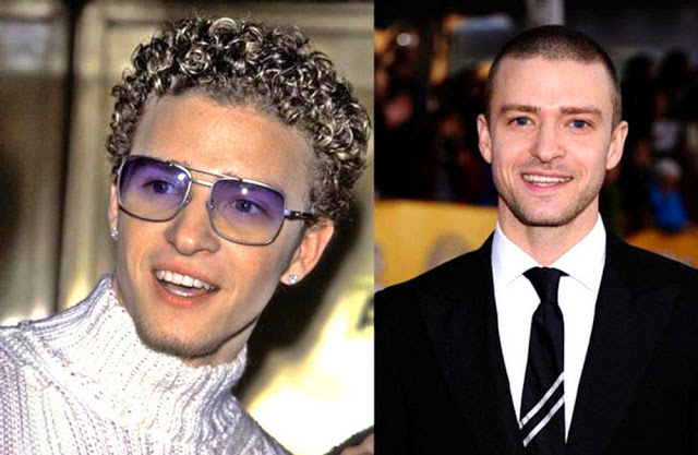 A side-by-side comparison of two photos of a young man. On the left side there is a close-up of the same young man who appears to be in his late twenties or early thirties. He has curly blonde hair and is wearing a pair of purple-framed sunglasses. He is smiling and looking directly at the camera.<br /><br />On the right side of the image there are two photos side by side. The first photo on the left is of the young man wearing a white turtleneck sweater and has a slight smile on his face. He appears to have short dark hair and a shaved head. The background of both photos is blurred but it seems to be an indoor setting with a crowd of people in the background.