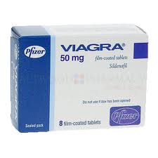 Of a blue and white box of Pfizer Viagra 50 mg tablets. The box is rectangular in shape and has the Pfizer logo on the top left corner. The front of the box has the brand name "Viagra" written in bold white letters followed by the product name "50 mg" in smaller white letters. Below that there is a description of the product which states that it is a fine-coated tablet with a sildenafil flavor. The label also mentions that the product is not used if it has been approved and that it contains 8 film-coating tablets. On the bottom right corner there are two smaller labels that read "Sealed pack". The box appears to be sealed and is standing upright on a white background.