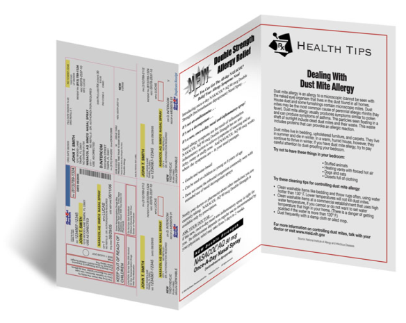 A tri-fold brochure or pamphlet with a white background and red and black text. The title of the brochure is "Health Tips: Dealing With Dust Mite Allergy". The brochure appears to be divided into two sections with the left side showing a list of health tips and the right side showing an article about dealing with dust mite allergy. The article is written in black text and is accompanied by a logo of a red and white shield with the letter "H" in the center. <br /><br />The left side of the pamphlet has a yellow and red banner with the words "New" written in bold black font. Below the banner there is a list with various health-related information such as "Dealing with Dust Mites Allergy" in smaller text such as the type of dust mites the number of particles and the percentage of particles in each particle. The right side has a black and white illustration of a dust mite.<br /><br />At the bottom of the page there are several bullet points with information about the health tips mentioned in the article. The bullet points are written in a clear and concise manner making it easy to read and understand.