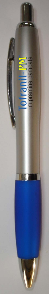 Of a silver-colored pen with a blue cap. The pen has a sleek and modern design with a curved body and a pointed tip. The body of the pen is made of stainless steel and has a textured grip for easy handling. The cap is also made of blue plastic and is attached to the pen with two metal clips. The text on the cap reads "Tornado" in yellow letters. The background is plain white.