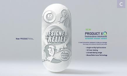 A product advertisement for a product called "Designed for Relief". The product is in the shape of an oval and is white in color. The oval has a circular design with a black and white illustration of a man's face in the center. Above the illustration there is text that reads "12 Hour Relief" in a bold sans-serif font. Below that there are two smaller illustrations of a woman's face and a man with a beard. The text below the illustration reads "New Product X" in black font. On the right side of the oval the product name "Product X" is written in a smaller font size and is accompanied by a description of the product which states that it is a new product designed to help relieve pain and discomfort. The product also mentions that the product is made with a single-hydroxychloroquine (hydrochloride) and has a 12-hour dose range. The background of the image is light grey and the overall design is modern and minimalist.