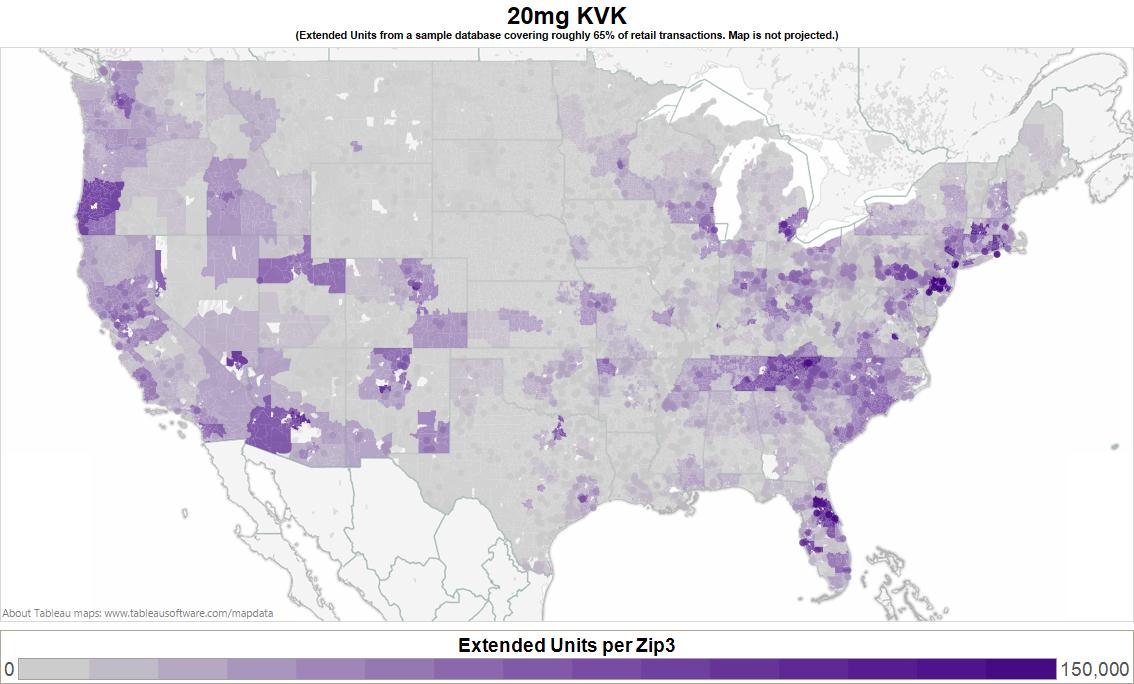 A map of the United States showing the percentage of extended units per zip in each state. The map is color-coded with the majority of the states in purple and the majority in white. The purple areas represent the extended units while the white areas represent extended units.<br /><br />The map shows that 20mg KVK (Extended Units per Zip 3) is the highest percentage in the state with a total of 150000 units. The data is presented in a table format with each state represented by a different color. The states are labeled with their respective zip codes and the map also includes a legend at the bottom that explains the meaning of each zip code.