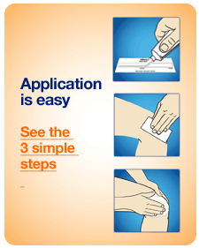 An infographic that explains how to apply application is easy. It has a blue background and white text that reads "Application is easy" and "See the 3 simple steps". <br /><br />There are four images in the image each showing a step in the process of applying application. The first image shows a hand holding a syringe and applying a bandage to a piece of paper. The second image shows the hand holding the bandage and applying it to the paper with the syringe. The third and fourth images show the hand applying the bandages to the skin.<br /><br />The infographic is divided into three sections each with a different step. Each step is accompanied by a brief description of the step.