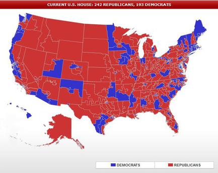 A map of the United States showing the current U.S. House of Representatives and 193 Democrats in each state. The map is color-coded with red representing the majority of the states and blue representing the percentage of Democrats. The red represents the majority while the blue represents the percentage. The map is divided into two sections with the majority majority of each state in red and the majority in blue. The states are colored in red with some areas in blue representing Democrats and others in white representing Republicans. The majority of these states are represented by blue squares indicating that they are the most populous and most populous in the country. The blue squares represent Democrats while those in white are represented as Republicans indicating a higher percentage of Republicans and Democrats in the US. The image also includes a legend at the bottom that explains the colors used in the map.
