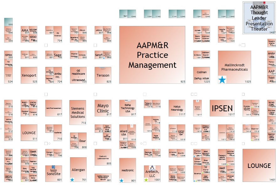 A map of the AAPM&R Practice Management system. It is divided into different sections each representing a different aspect of the system. <br /><br />The top section of the map has a title that reads "APM&RR Practice Management" in bold black letters. Below the title there is a list of the different elements that are represented in the map. The elements are arranged in a grid-like pattern with each element represented by a square.<br /><br />On the left side of the image there are several icons representing different aspects of the practice management system such as "Lounge" "Mayo Clinic" and "IPSEN". On the right side it has a description of each element which is represented by an icon. The icons are in different colors including pink blue green and yellow and are arranged on a white background. The map also has a blue star in the center which represents the logo of the company.