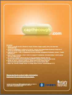 A digital advertisement for a company called "capthecough.com". The background is a solid orange color and the company's logo is in the center of the image. The logo is a green capsule with the company name written in white text. Below the logo there is a list of information about the company including its services contact information and contact details. The text is written in a modern sans-serif font and is centered on the page. The overall design is simple and minimalistic.