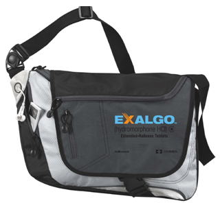 Of a black and grey shoulder bag with the brand name "EXALGO" written in blue on the front. The bag is made of a durable material and has a shoulder strap for easy carrying. It also has a front pocket with a zipper closure and two side pockets for additional storage. On the left side of the bag there is a small pocket for a phone or other small items. The brand name is written in a modern sans-serif font and is centered on the bag. The background of the image is white.