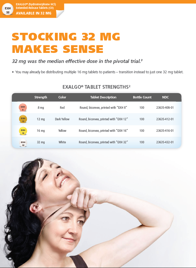 An advertisement for a product called "Stocking 32 MG Makes Sense". The advertisement features a woman with long dark hair smiling and looking up at the sky. She is holding her head with one hand and has her other hand resting on her chin. The background is white.<br /><br />At the top of the image there is a text that reads "32 mg was the median effective dose in the pivotal trial. You may already be distributing multiple 16 mg tablets to patients - transition instead to just one 32 mg tablet." Below the text there are three columns - Strength Tablets and Tablets. The Strength column shows the strength of the tablet the Tablets column displays the tablet's strength and the Tablets column shows its bottle count. The Tablets columns show the number of tablets in each tablet with the Strength column showing the strength and the Bottle Count column displaying the bottle count of the tablets. The text also mentions that the product is available in 32 mg and that it is available for purchase in the United States.