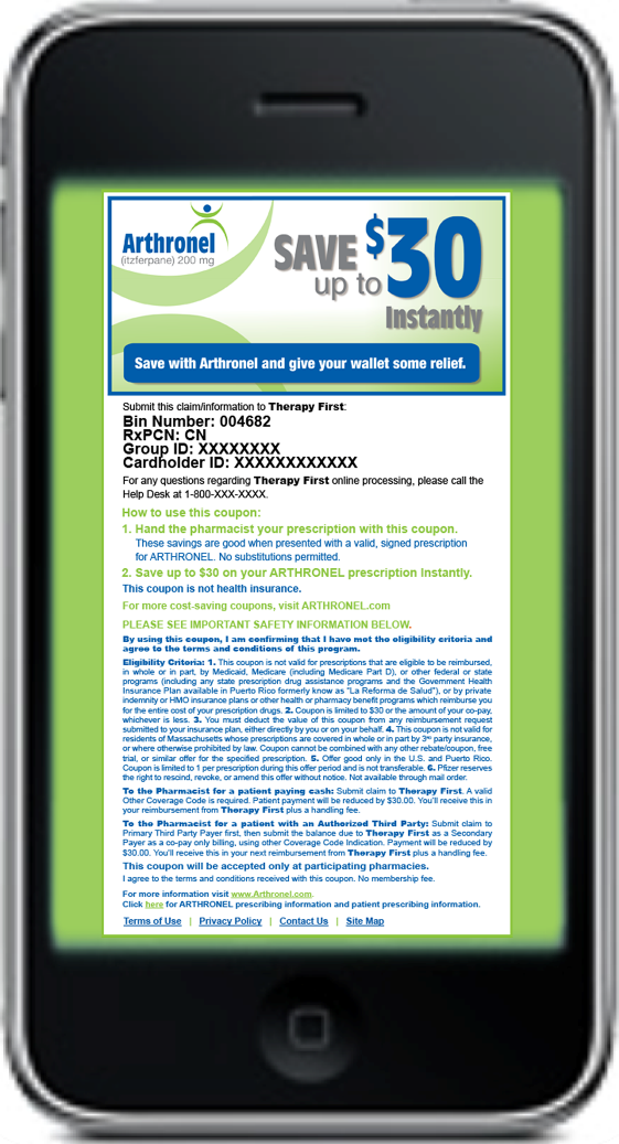 A screenshot of a mobile phone screen with a green background. On the screen there is a text that reads "Save up to $30 instantly with Arthronol and give your wallet some relief." Below the text there are two options - "Save" and "Instantaneously". <br /><br />On the top left corner of the screen is the logo of the company and on the top right corner is a blue and white banner with the company's name and contact information. Below the banner is a white box with a blue border. The text is written in black font and is centered on the screen.<br /><br />At the bottom of the image the phone's home screen is visible with a black home button at the bottom. The phone appears to be an iPhone as the screen has a home button on the bottom right corner.