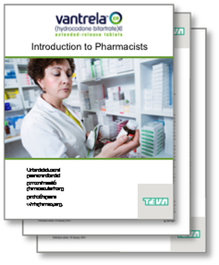 A cover page of a book titled "Introduction to Pharmacists" by cantrell. The cover page has a white background with a photo of a pharmacist in the center. The pharmacist is wearing a white lab coat and is holding a prescription bottle in her hand. She is standing in front of a shelf with various medicines and pharmaceutical products on it. The title of the book is written in bold black letters at the top of the page with the company's logo in the top left corner. Below the title there is a subtitle in black text that reads "Hydrocodone biotechnology" and "Extended-release tablets". The publisher's logo is also visible in the bottom right corner.