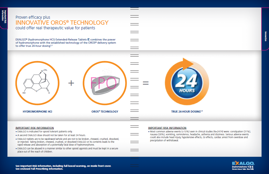 An infographic that explains the benefits of innovative OROS technology. It has a blue background with white text that reads "Proven efficiency plus Innovative OROS Technology could offer real therapeutic value for patients". <br /><br />There are three circular icons on the left side of the image each representing a different aspect of the technology. The first icon is a hexagon with a molecule inside it representing the chemical structure of the OROS molecule. The second icon is an orange circle with the word "PO" written inside it. The third icon is the logo of the company which is a stylized letter "PO". The fourth icon is of a blue circle with an arrow pointing to the number 24 hours.<br /><br />Below the icons there is a list of important information about the technology such as the company's name contact information and a brief description of its benefits. The infographic also mentions that the technology could be used to improve the overall health and wellbeing of patients.