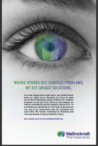 A close-up of a person's eye. The eye is the focal point of the image with the iris and pupil clearly visible. The iris is a bright blue color and the pupil is a darker shade of blue. The pupil is surrounded by a green and purple geometric pattern. The image is accompanied by text that reads "Where others see complex problems we see unique solutions." The text is in a bold sans-serif font and is centered on the image. The background is white making the eye and text stand out.