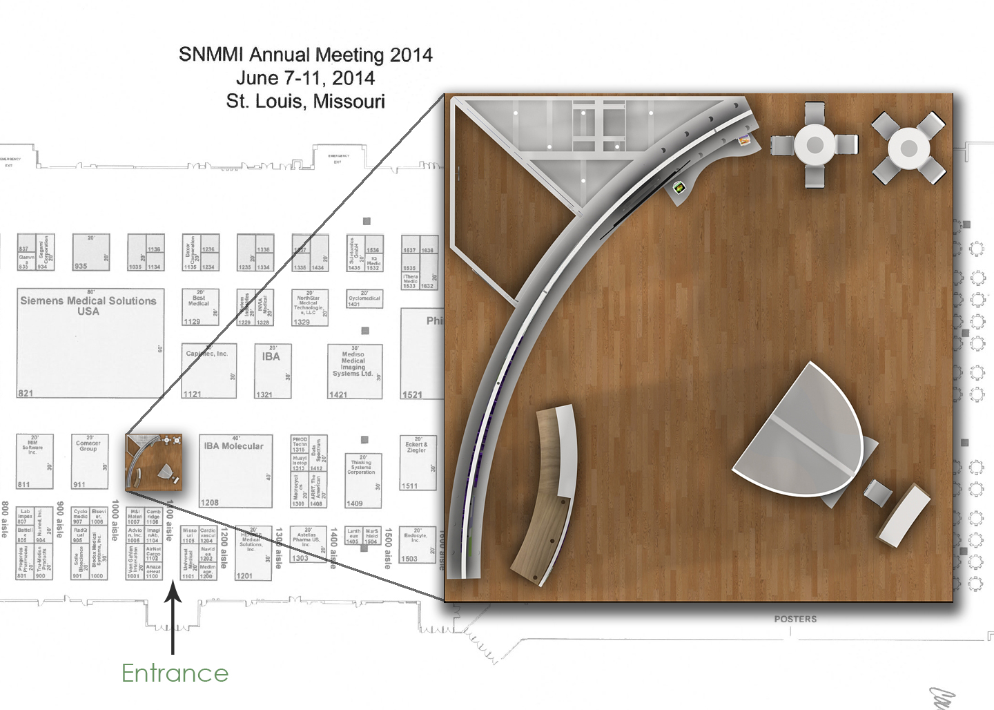 A floor plan of the SNMM Annual Meeting 2014 in St. Louis Missouri. The plan is divided into two sections with the top section showing the layout of the meeting room and the bottom section showing an entrance.<br /><br />The top section of the plan shows the floor plan for the meeting which includes the location of the rooms the number of attendees and the date and time of the event. The rooms are arranged in a circular pattern with a curved staircase leading up to the entrance. The staircase is made of wood and has a curved design with two white chairs on either side. The chairs are placed on a wooden floor and there is a small table in the center of the room with a white tablecloth and a white vase on top. The table is surrounded by a white wall with a window on the left side which is likely the entrance to the meeting space. The floor plan also shows the dimensions of each room as well as the location where the meeting will take place.