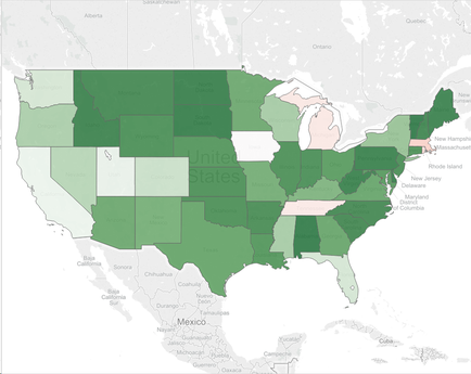 A map of the United States of America with each state colored in a different shade of green. The states are arranged in a grid-like pattern with the majority of the states in green and the rest of the country in white. The map also shows the major cities and towns within each state as well as major highways and highways. The states are labeled with their respective names such as New York New Jersey New York City and New York State. The United States is shown in a light green color while the rest are in a darker green color. There are also several smaller states in white including New York and New Jersey. The image also includes a legend at the bottom that explains the different colors used in the map.