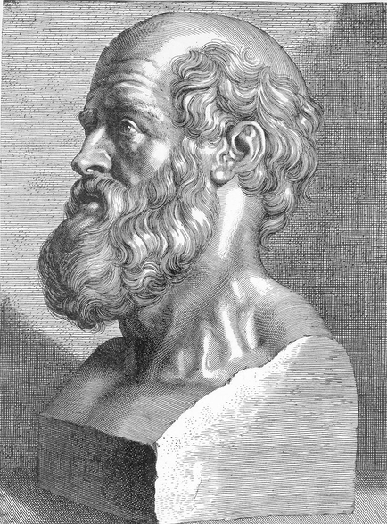A black and white portrait of a man's head and neck. The man appears to be in his late thirties or early 20th century with a long beard and curly hair. He has a serious expression on his face and is looking off to the side. The portrait is in a bust-like style with the man's body slightly turned to the left and his head slightly tilted to the right. The background is plain and the focus is on the man. The image is in an engraving style giving it a vintage or antique feel.