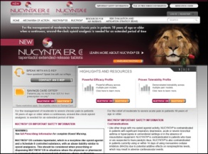 A screenshot of the homepage of a website called NUCYNTA ER. The website has a maroon and white color scheme with a large image of a lion on the top right corner. Below the lion there is a navigation bar with links to different sections of the website. <br /><br />The main content of the page is divided into two sections. The top section has a navigation menu with options such as "Home" "About" "Contact" and "About Us". Below the navigation menu there are links to "Learn More About NUCYNTA ER" and "Highlights and Resources".<br /><br />On the left side of the main content there has a section titled "Powerful Efficiency Profile" with a brief description of the company's services. On the right side it has a link to a website with more information about the company and its services.<br /><br />At the bottom of the image there appears to be a section for users to navigate through the website and contact the company. There is also a section on the bottom right corner that explains the company name and contact information.