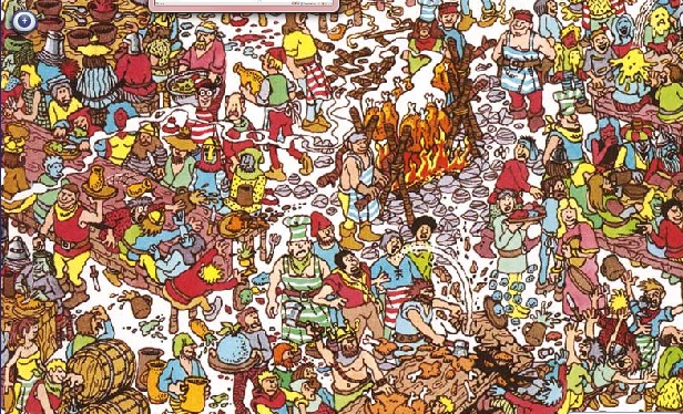 A colorful illustration of a large group of people gathered around a fire. The people are of different ages genders and ethnicities and they are all dressed in traditional clothing. Some are wearing hats and scarves while others are wearing dresses and hats. The fire is burning brightly in the center of the image and there are various objects scattered around it. The background is filled with smoke and flames and the overall mood of the illustration is chaotic and chaotic. The image appears to be from a children's book or comic book.