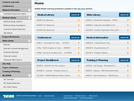 A screenshot of a medical library website. The website has a blue and white color scheme and the title "Home" at the top. Below the title there is a section titled "Medical Library" with a search bar and a list of medical information. On the left side of the page there are several tabs for different sections of the website including "Contacts and Links" "Conference" "Project Workbench" and "Training & Planning". The tabs are arranged in a grid-like pattern with each tab having a title and a brief description. The first tab on the top left corner has a title that reads "Medical Information" and a description of the medical library. The second tab has a description that explains the different sections and their purpose. The third tab has an image of a computer monitor with a blue background and a white background. The fourth tab has images of medical records and a search icon. The fifth tab has links to various medical records such as "medical records" "medical information" "project workbench" "training & planning" and more. The sixth tab has options to search for medical records or other related information.