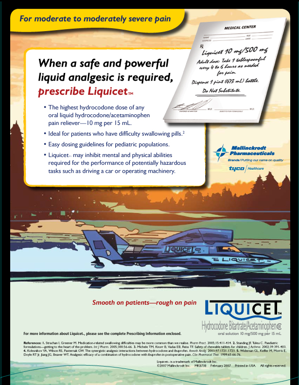 An advertisement for Liquicet a medication used to treat severe pain. The advertisement is divided into two sections. The top section is titled "For moderate to moderately severe pain" and has a yellow background with black text. Below the title there is an illustration of a boat on a body of water with trees in the background.<br /><br />The bottom section of the advertisement has a description of the product which states that when a safe and powerful liquid analgesic is required the highest hydrochloride dose of any liquid is required. It also mentions that it is ideal for patients who have difficulty swallowing pills. The text also mentions the benefits of using the product and how it can be used to improve the overall health and wellbeing of the patient. The bottom section has a logo of the company which is a blue and white boat with the word "Liquicet" written on it. The company's name is written in bold letters at the top of the page.