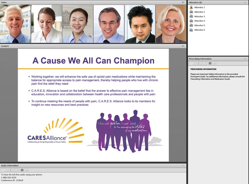 A screenshot of a website called "A Cause We All Can Champion". The website has a white background with a blue header and footer. On the header there is a title in bold black font that reads "A cause we all can champion". Below the title there are six images of six people all of whom are smiling and looking at the camera. The people in the images are of different ages genders and ethnicities. <br /><br />On the right side of the image on the top right corner there appears to be a menu bar with various options such as "Home" "About" "Settings" and "About". On the bottom left corner the website's logo "CARESAlliance" is displayed in a purple and yellow color scheme.<br /><br />The overall design of the website is modern and professional.