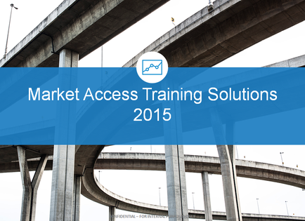 A close-up of a concrete bridge with multiple levels. The bridge appears to be in a city as there are other buildings visible in the background. The sky is overcast and the overall mood of the image is gloomy. The image is accompanied by a blue banner that reads "Market Access Training Solutions 2015".