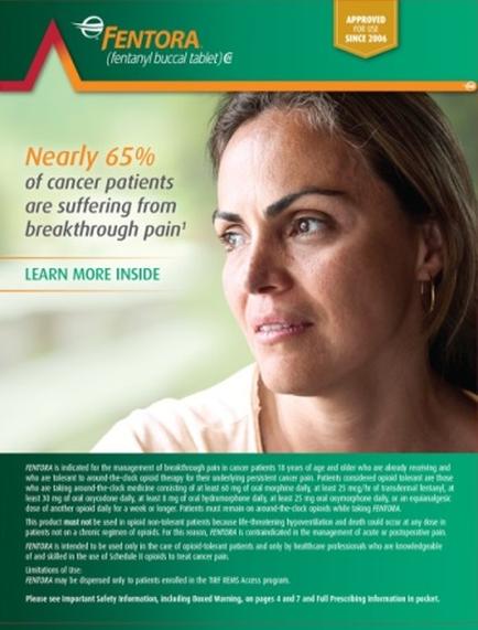 An advertisement for mentor a company that provides information about cancer patients suffering from breakthrough pain. The advertisement features a close-up of a woman's face with her eyes closed and a peaceful expression on her face. She appears to be in a meditative state with a slight smile on her lips. The background is blurred but it seems to be an indoor setting with natural light coming in from a window. The text on the advertisement reads "Nearly 65% of cancer patients are suffering from breakthrough pain" and "Learn more inside". Below the text there is a brief description of the company's mission to provide information on how to manage and treat cancer patients. The company's logo is also visible on the top right corner of the advertisement.