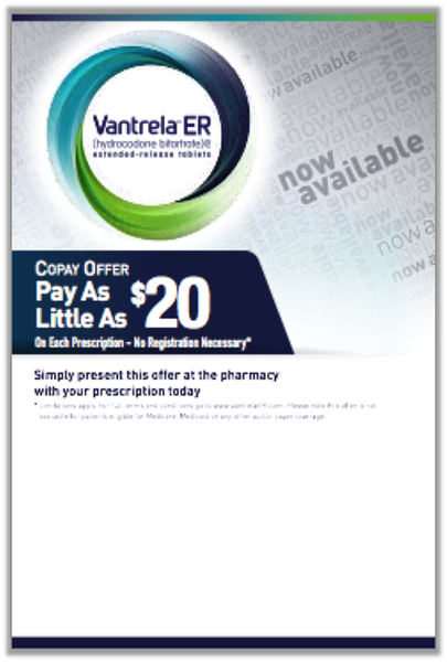 An advertisement for cantrell ER a pharmaceutical company. The background of the image is white with a blue and green circular logo in the center. The logo is a blue circle with the company name written in white text. Below the logo there is a text that reads "Copy Offer Pay As $20 on Each Prescription - No Registration Necessary" and below that it says "Simply present this offer at the pharmacy with your prescription today". The text is in black font and is centered on the image. The overall design is modern and professional.